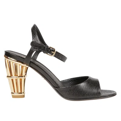 Ferragamo Nikla 85 Cage-heel Sandals In Lizard Print Leather In Black