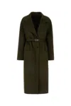 Ferragamo Coat Wool Blend Belted Waist In Green