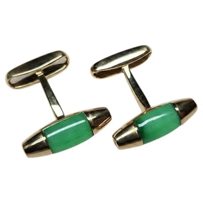 Pre-owned Ferragamo Salvatore  18k Rose Gold Green Gemstone Cufflinks In Red