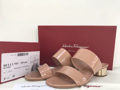 Pre-owned Ferragamo Salvatore  6.5 D Belluno 2-band Patent Calf Floral Heel Sandals In Pink