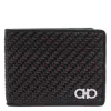Ferragamo Gancini Woven Leather Bi-fold Wallet In Black