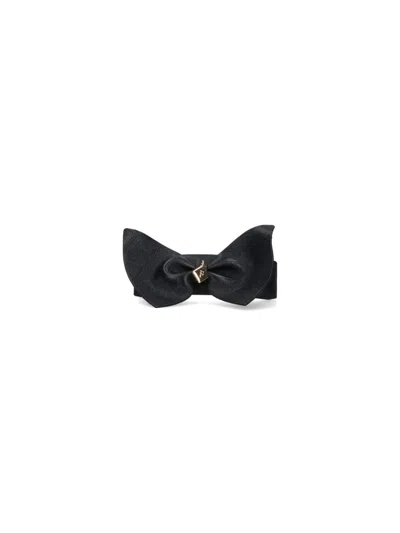 Ferragamo Hair Bow Metal Detail In Black