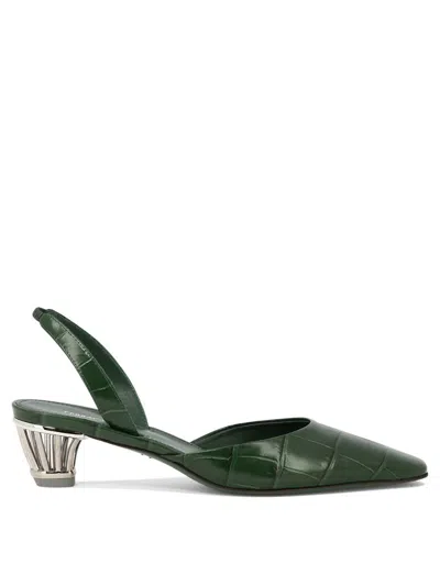 Ferragamo Salvatore  Alyssa Embossed Slingbacks In Green