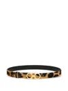Ferragamo Animal Print Belt With Adjustable Fit And Gold-tone Buckle In Brown