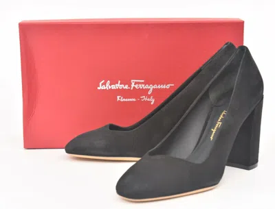 Pre-owned Ferragamo Salvatore  Arezzo 85 Black Calf Leather Heels 10 B (eu 40 1/2)
