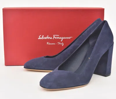 Pre-owned Ferragamo Salvatore  Arezzo 85 Blue Suede Calf Leather Heels 10 B (eu 40 1/2)