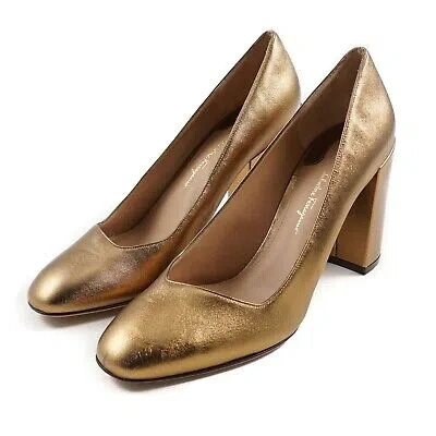 Pre-owned Ferragamo Salvatore  'arezzo 85' Gold Leather Pump Heels 8b $675 Shoes