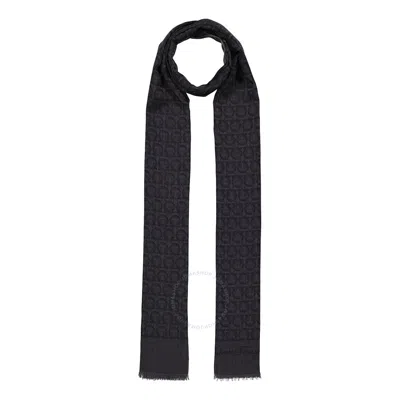 Ferragamo Salvatore  Asfalto Gancini Monogram Scarf In Black