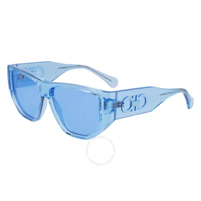 Ferragamo Salvatore  Azure Geometric Unisex Sunglasses Sf1077s 432 56 In Blue