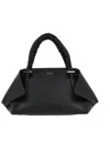Ferragamo Structured Handbag With Braided Handle And Folded Accents In Black
