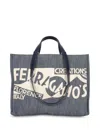 Ferragamo Medium Venna Logo-embroidered Tote Bag In Blue