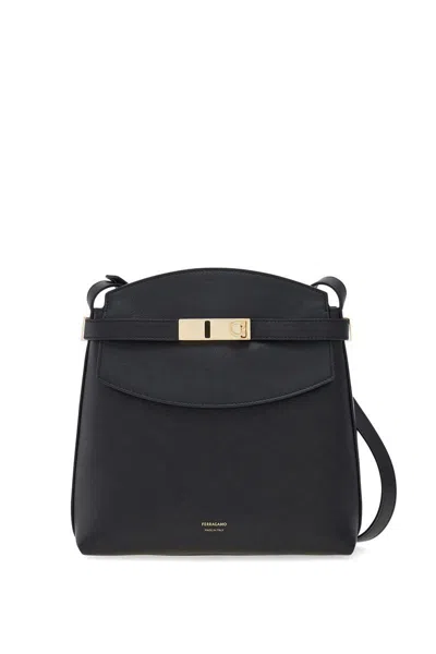 Ferragamo Hug Gancini-plaque Leather Phone Holder In Black