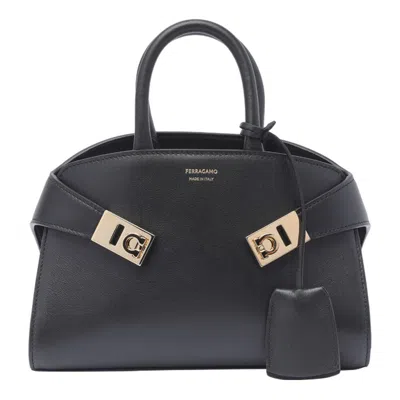 Ferragamo Structured Top Handle Shoulder Bag In Black