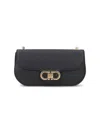 Ferragamo Rectangular Black Textured Leather Shoulder Bag With Magnetic Closure In Black