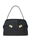 Ferragamo Leather Shoulder Bag Adaptable Strap In Black