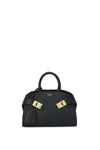 Ferragamo Mini Hug Top Handle Bag In Calf Leather In Black