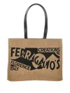 Ferragamo Small Tt Sign Woven Raffia Tote Bag In Miele/nero