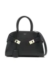 Ferragamo Hug S Black Handbag With Logo And Gancini Buckle In Leather Woman In Black