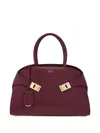 Ferragamo Medium Tote Bag Gold Tone Hardware Top Handle In Burgundy