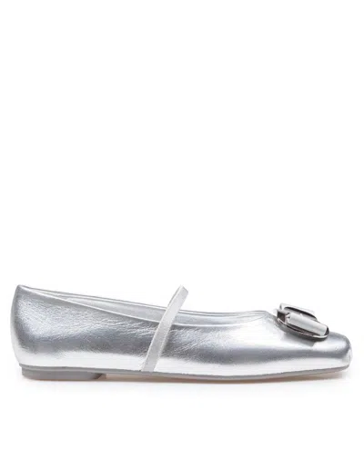 Ferragamo Zina Metallic Bow Mary Jane Ballerina Flats In Silver