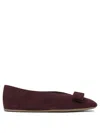 Ferragamo Bow Detail Flat Sole Ballerina Shoes In Burgundy