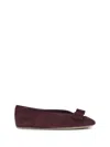 Ferragamo Bow Detail Flat Sole Ballerina Shoes In Burgundy