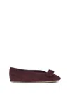 Ferragamo Bow Detail Flat Sole Ballerina Shoes In Burgundy
