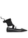 Ferragamo Carice Satin-trimmed Leather Ballet Flats In Black