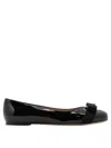 Ferragamo Glossy Leather Ballerinas With Bow Accent In Gray