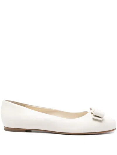 Ferragamo Salvatore  Ballet-inspired White Flats With Bow Accent In Neutral