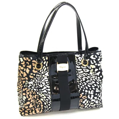 Pre-owned Ferragamo Salvatore  Beige Black Nylon Leather Tote Bag () In Beige, Black