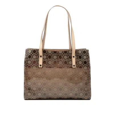 Pre-owned Ferragamo Salvatore  Beige Brown Vinyl Leather Shoulder Bag Tote Bag () In Beige, Brown