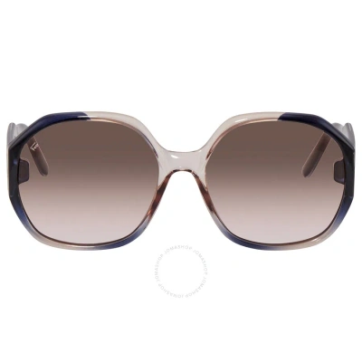 Ferragamo Salvatore  Beige Geometric Ladies Sunglasses Sf943s 083 60 In Grey Rose Gradient