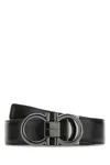 Ferragamo Adjustable Reversible Leather Belt With Textured Finish In Black