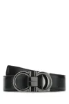Ferragamo Adjustable Reversible Leather Belt With Textured Finish In Black