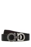 Ferragamo Adjustable Reversible Leather Belt With Textured Finish
