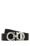 Ferragamo Adjustable Reversible Leather Belt With Textured Finish In Black