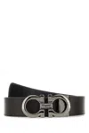 Ferragamo Adjustable Reversible Leather Belt With Textured Finish In Black