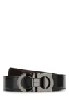 Ferragamo Adjustable Reversible Leather Belt With Textured Finish In Black