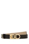 Ferragamo Leather Belt Reversible Adjustable Length Gold-tone Buckle In Black