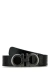 Ferragamo Adjustable Reversible Leather Belt With Textured Finish In Black