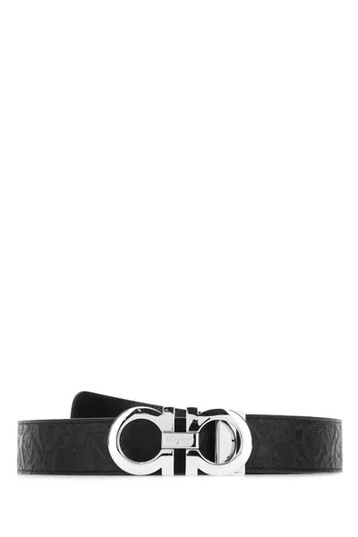 Ferragamo Double Gancini Adjustable And Reversible Leather Belt In Black