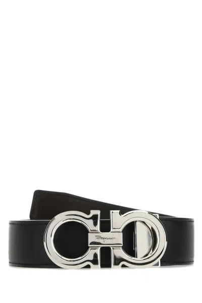 Ferragamo Black Leather Reversible Belt In Nerohickory