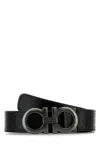 Ferragamo Reversible Leather Belt Adjustable Length Embossed Pattern In Black