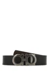 Ferragamo Black Gancini Buckle Reversible Solid Belt In Black