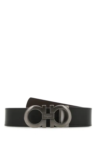 Ferragamo Black Gancini Buckle Reversible Solid Belt
