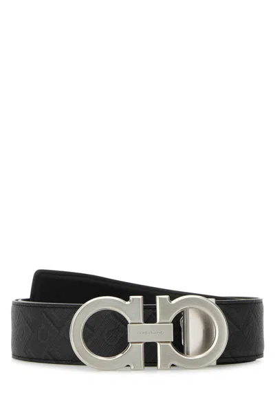 Ferragamo Gancini Embossed Leather Belt In Black