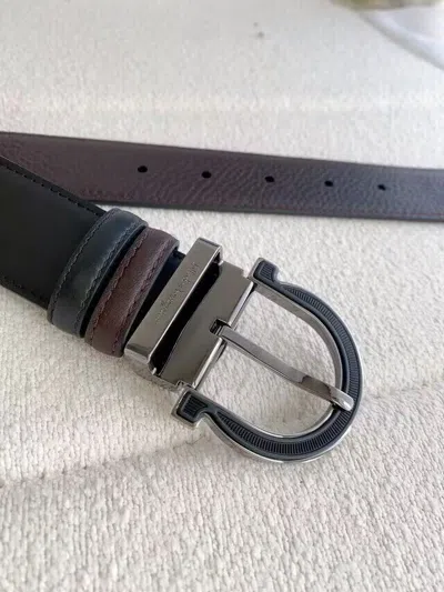 Pre-owned Ferragamo Salvatore  Belt Gancini Square Buckle In Black/brown