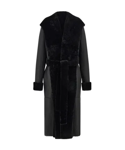 Ferragamo Belted Paneled Coat In Black