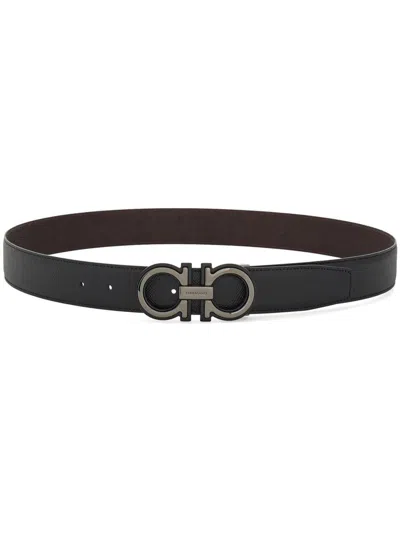 Ferragamo Belt Leather Interchangeable Buckle In Nero Oxblood